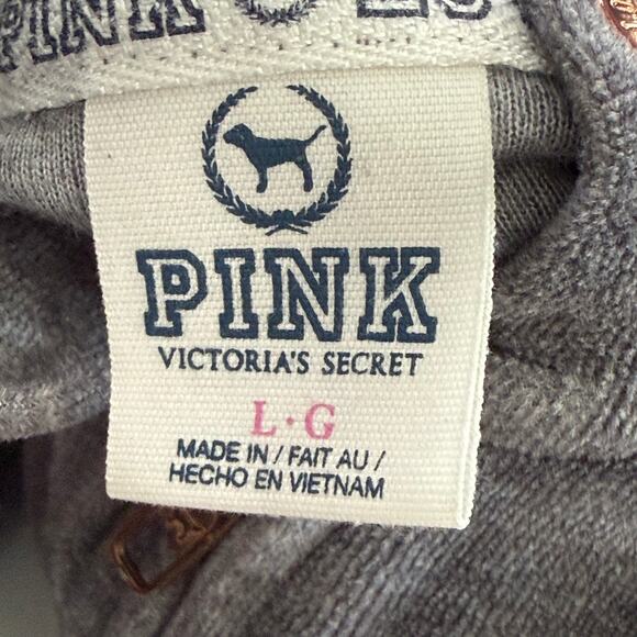 VS PINK Y2K Hoodie Dog Logo Sz Large Full ZIp Gray Velour Gold Sequin LOVE PINK - Picture 11 of 11